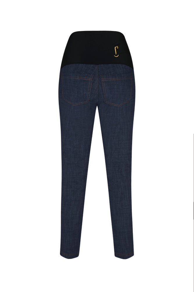 Jeans sigaretta cotone blu delavè con baschina