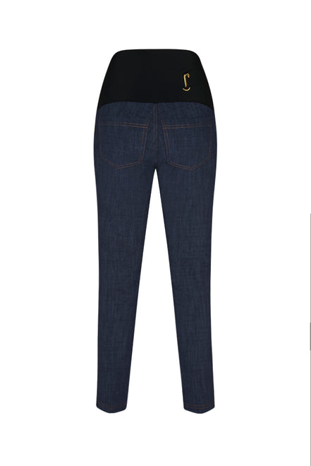 Jeans sigaretta cotone blu delavè con baschina