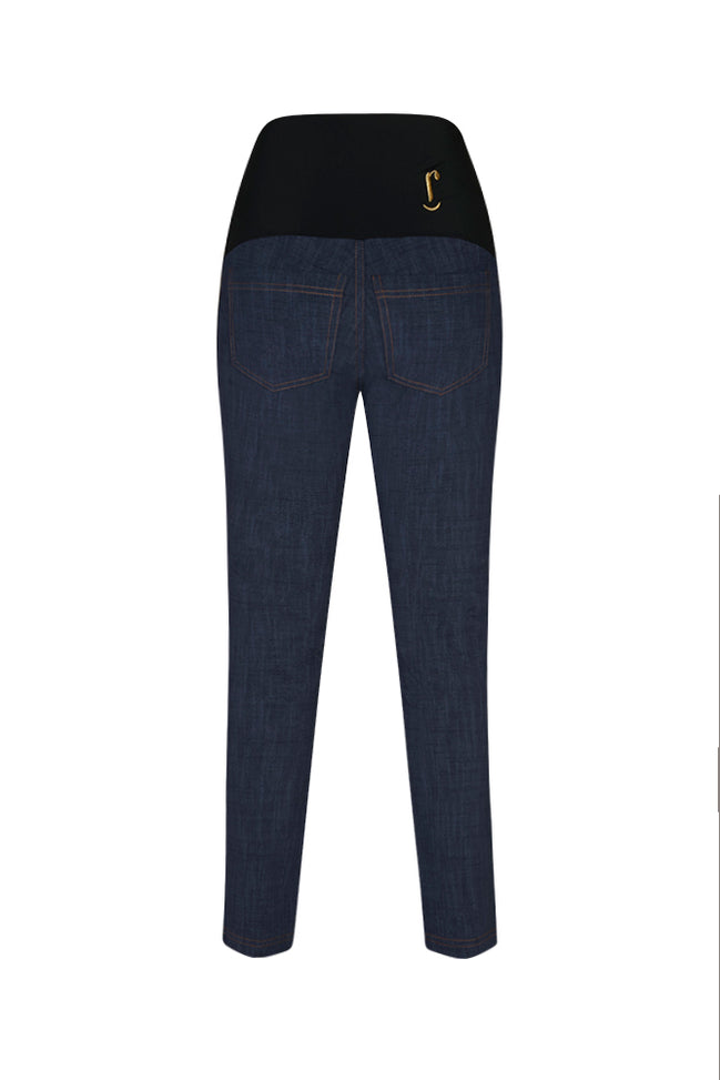Jeans sigaretta cotone blu delavè con baschina