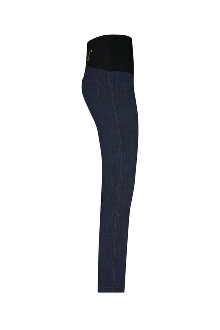 Jeans sigaretta cotone blu delavè con baschina