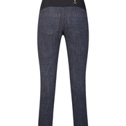 Jeans sigaretta punto milano blu delavè con baschina