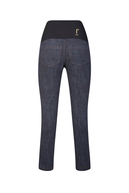 Jeans sigaretta punto milano blu delavè con baschina
