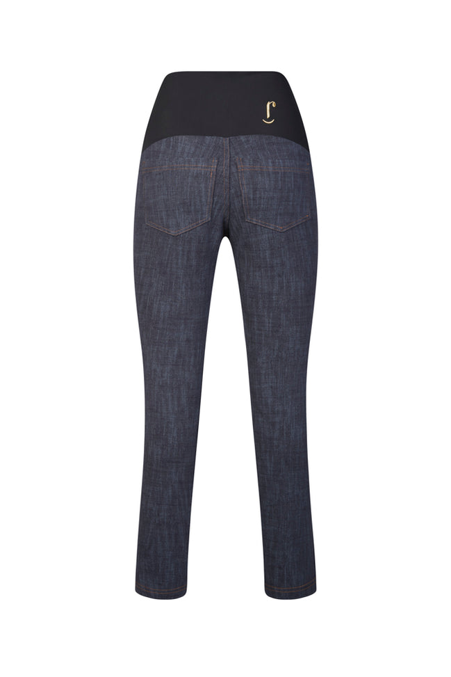 Jeans sigaretta punto milano blu delavè con baschina