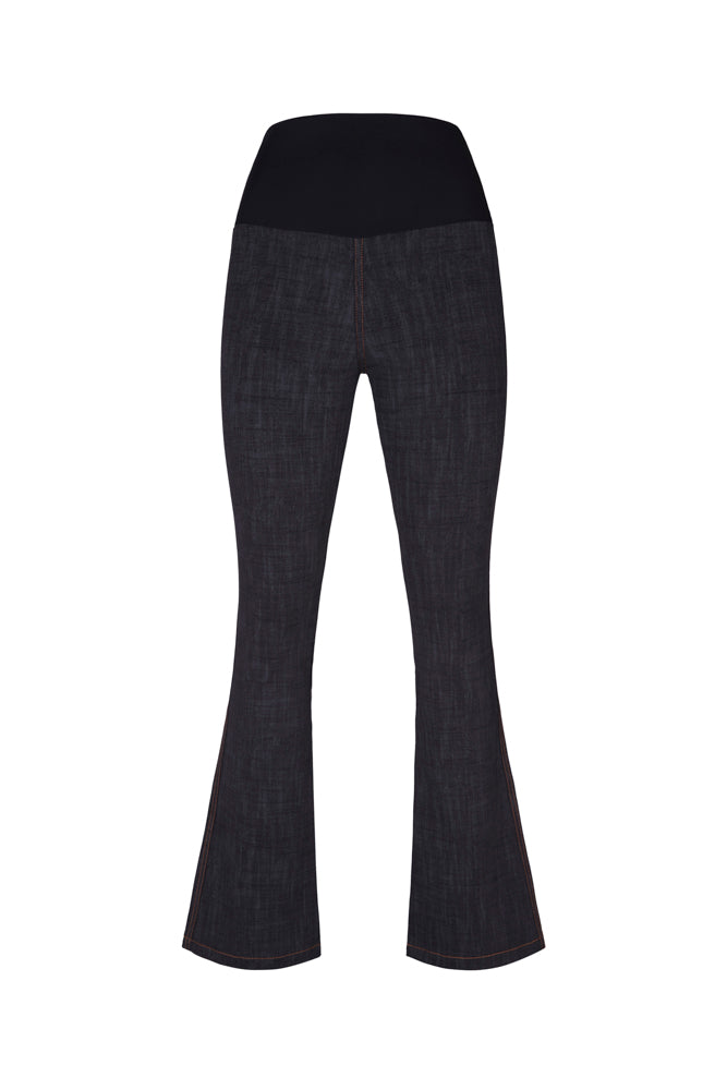 Jeans flair punto milano cotone nero delavè