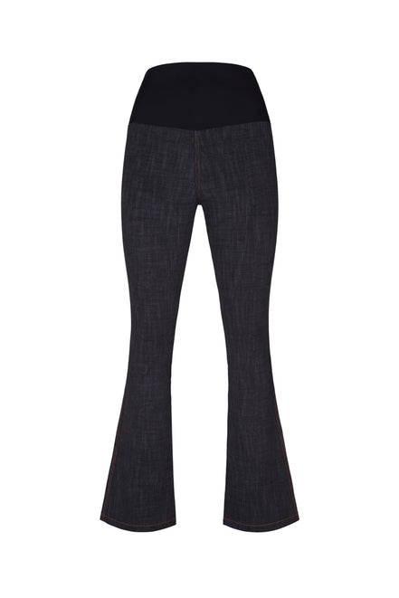 Jeans flair punto milano cotone nero delavè