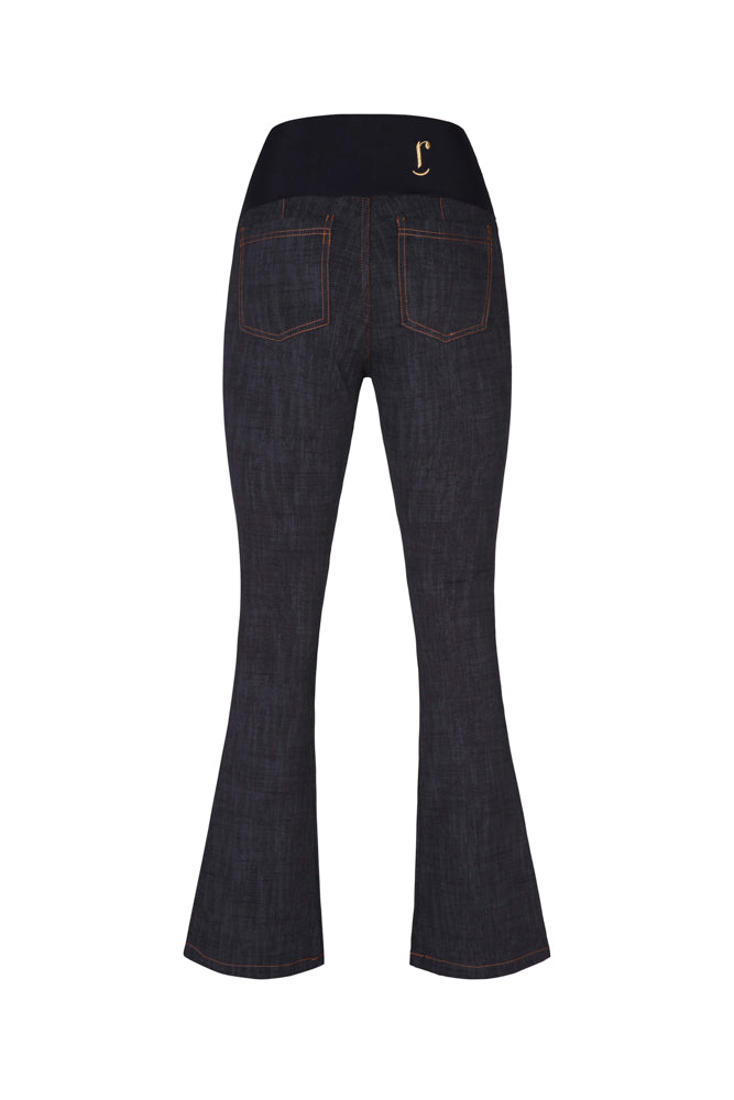 Jeans flair punto milano cotone nero delavè