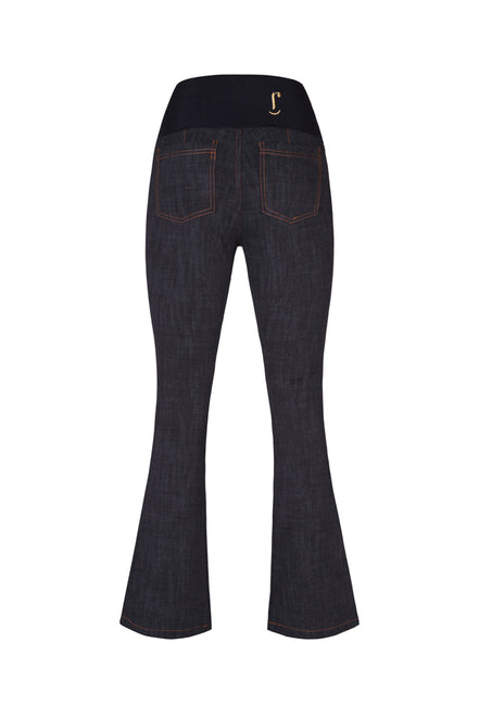 Jeans flair punto milano cotone nero delavè