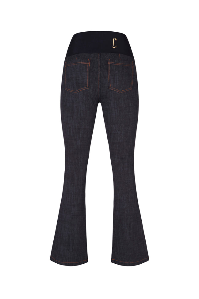 Jeans flair punto milano cotone nero delavè