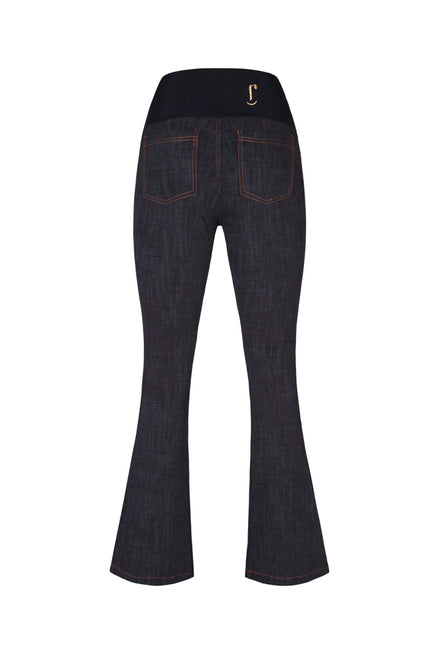Jeans flair punto milano cotone nero delavè