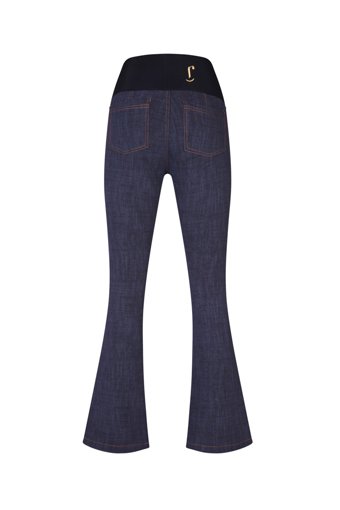 Jeans flare in punto Milano leggero stretch blu delavè