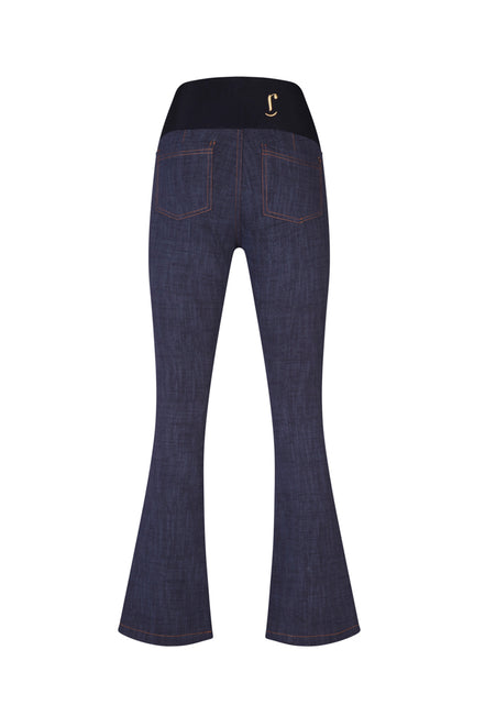 Jeans flare in punto Milano leggero stretch blu delavè