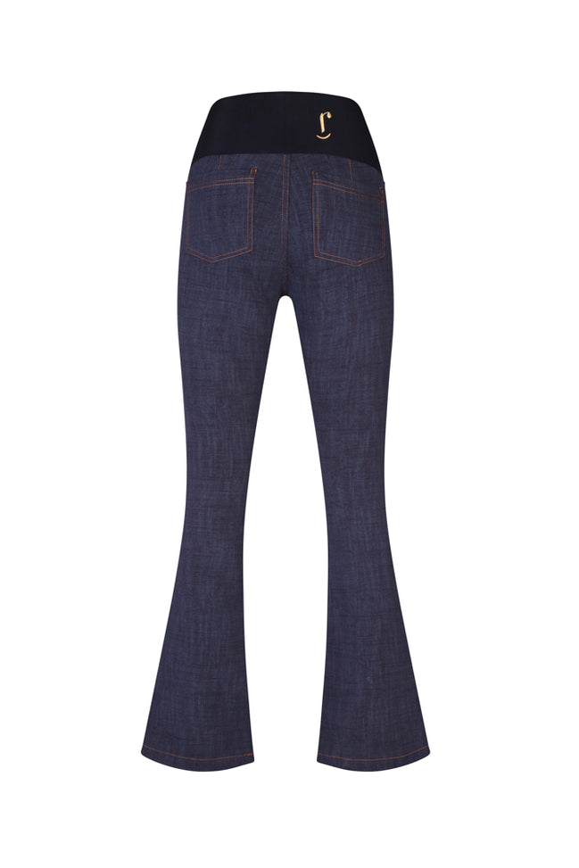 Jeans flare in punto Milano leggero stretch blu delavè