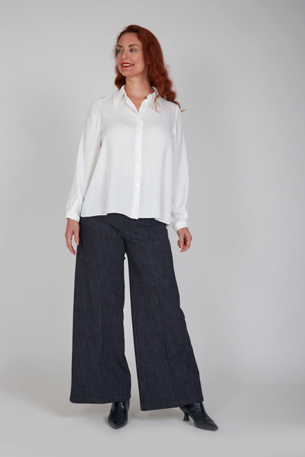 Jeans Wide Leg punto milano blu delavè con baschina