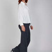 Jeans Wide Leg punto milano blu delavè con baschina