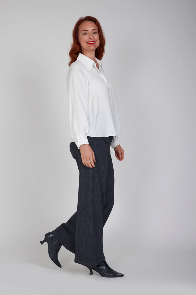 Jeans Wide Leg punto milano nero con baschina