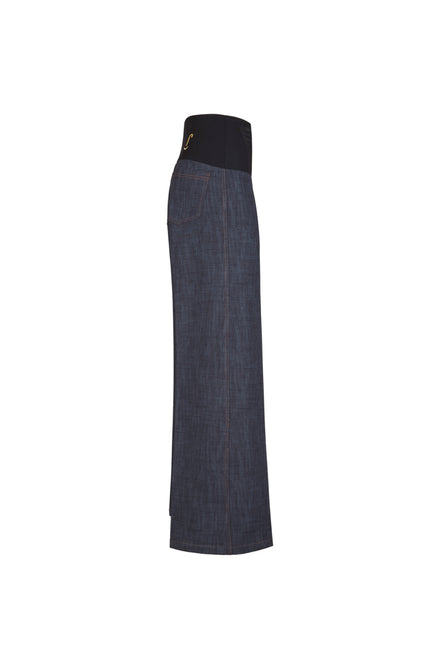 Jeans Wide Leg punto milano nero con baschina