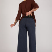 Jeans Wide Leg punto milano cotone blu delavè