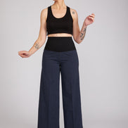 Jeans Wide Leg punto milano cotone blu delavè