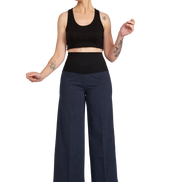Jeans Wide Leg punto milano cotone blu delavè