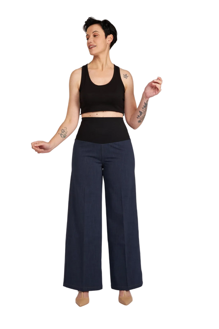 Jeans Wide Leg punto milano cotone blu delavè