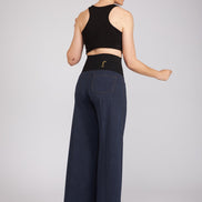 Jeans Wide Leg punto milano cotone blu delavè