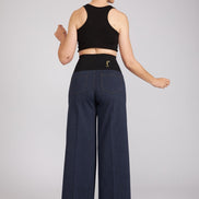 Jeans Wide Leg punto milano cotone blu delavè