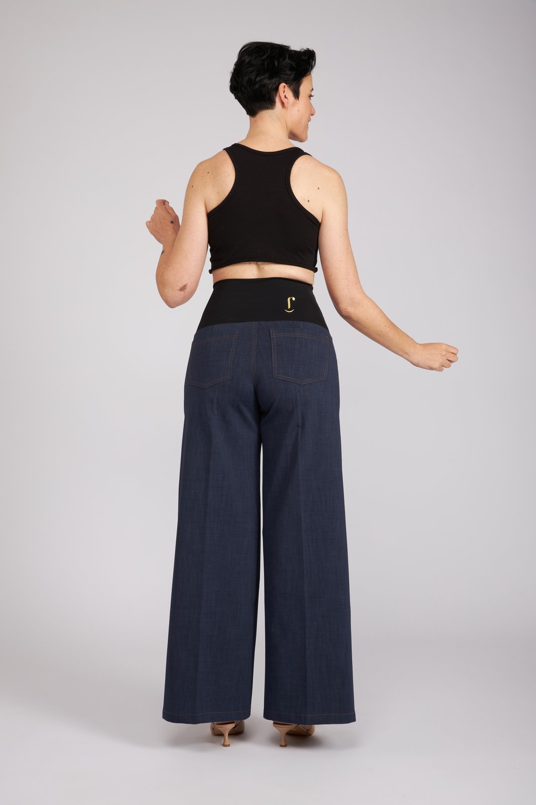 Jeans Wide Leg punto milano cotone blu delavè