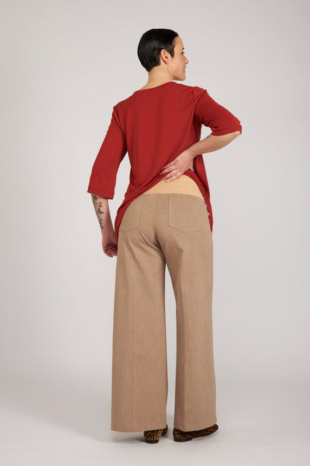 Jeans Wide Leg punto milano cotone cachi delavè