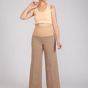 Jeans Wide Leg punto milano cotone cachi delavè