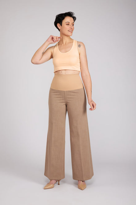 Jeans Wide Leg punto milano cotone cachi delavè