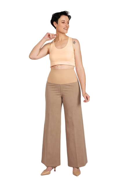 Jeans Wide Leg punto milano cotone cachi delavè