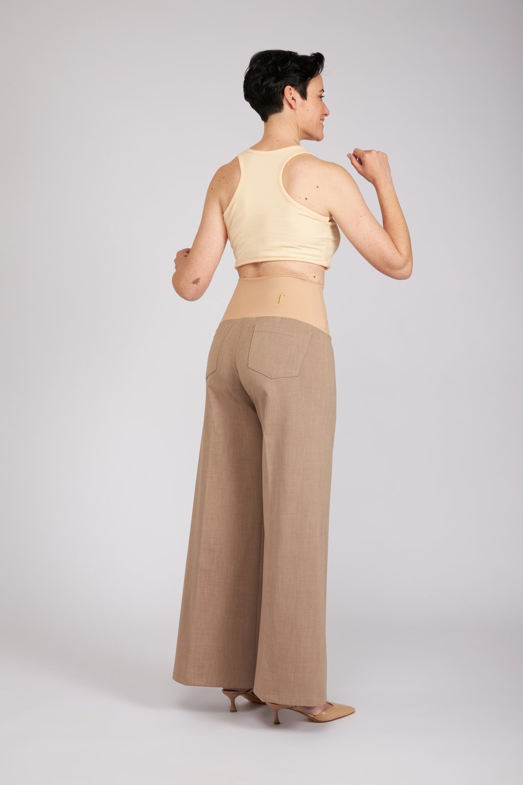 Jeans Wide Leg punto milano cotone cachi delavè