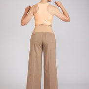 Jeans Wide Leg punto milano cotone cachi delavè