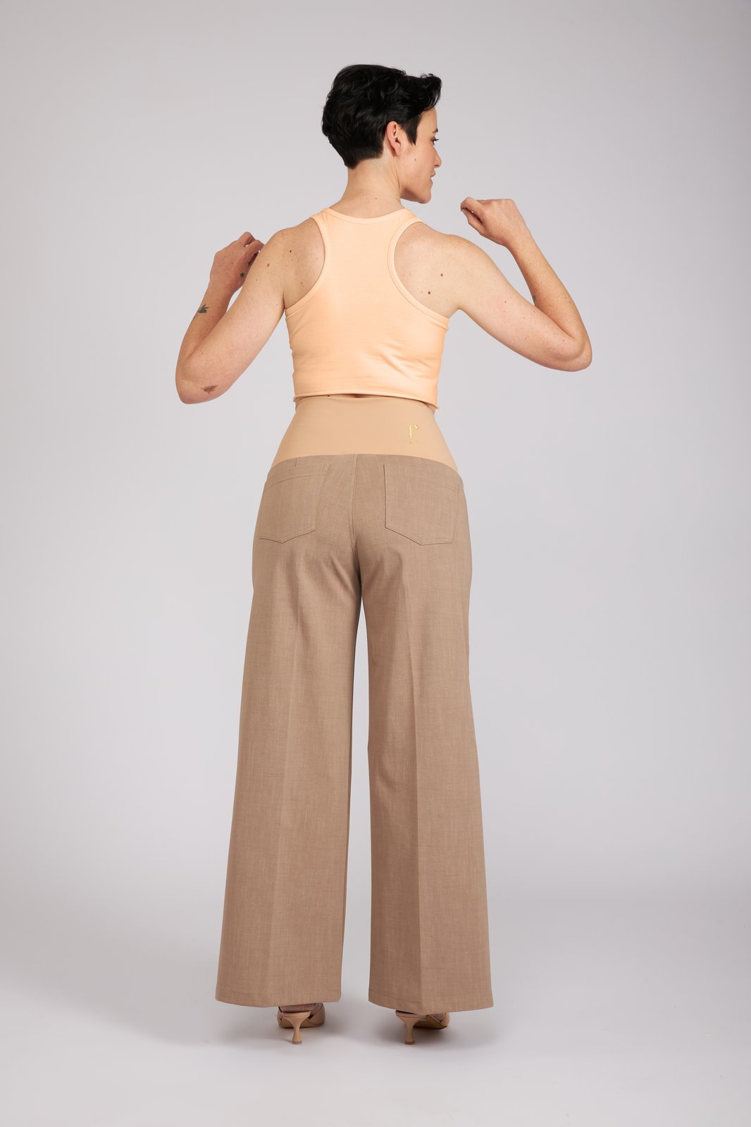 Jeans Wide Leg punto milano cotone cachi delavè