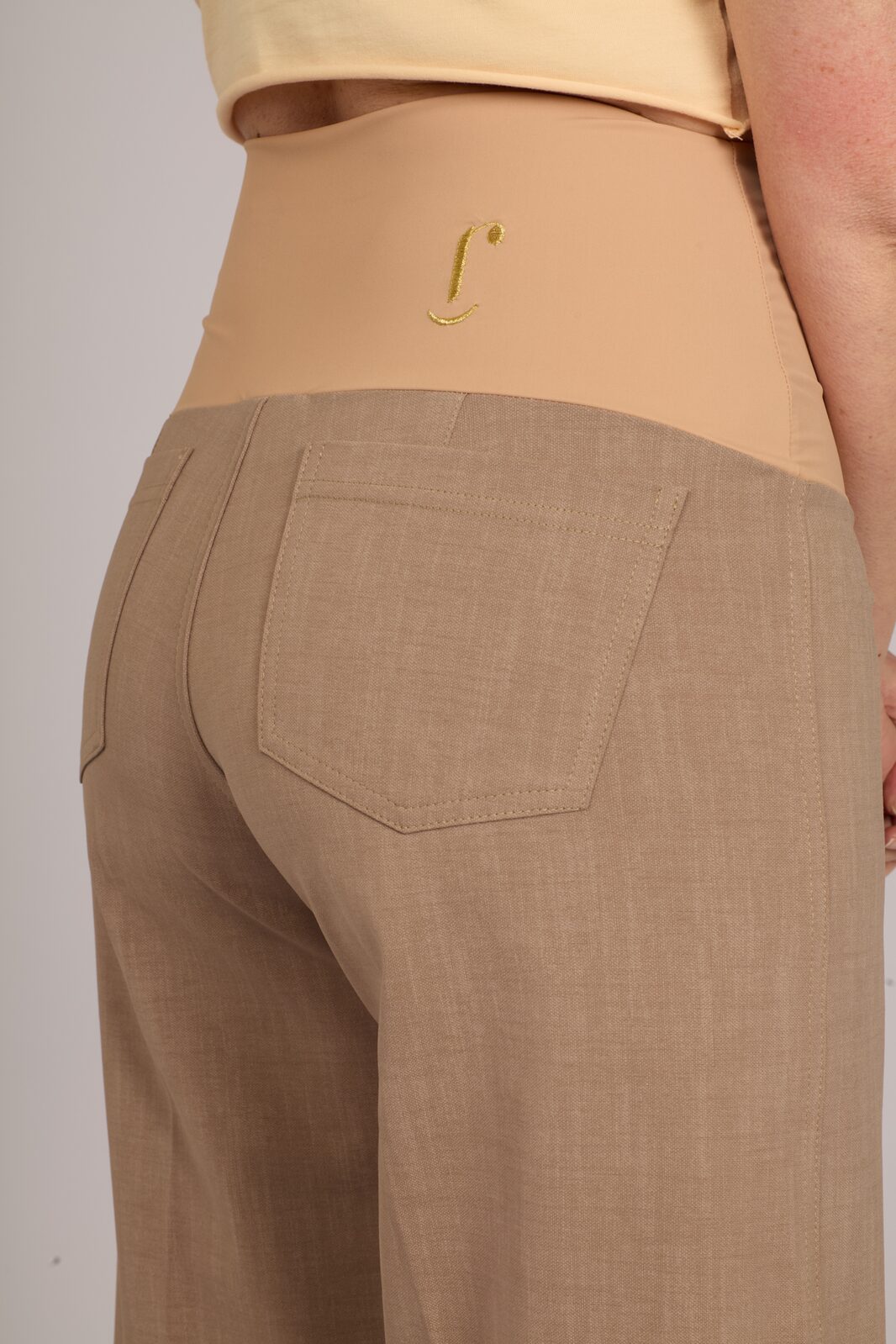 Jeans Wide Leg punto milano cotone cachi delavè