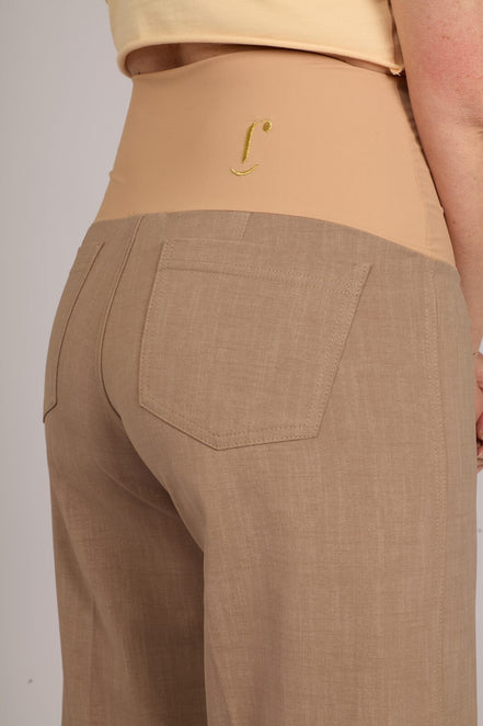 Jeans Wide Leg punto milano cotone cachi delavè