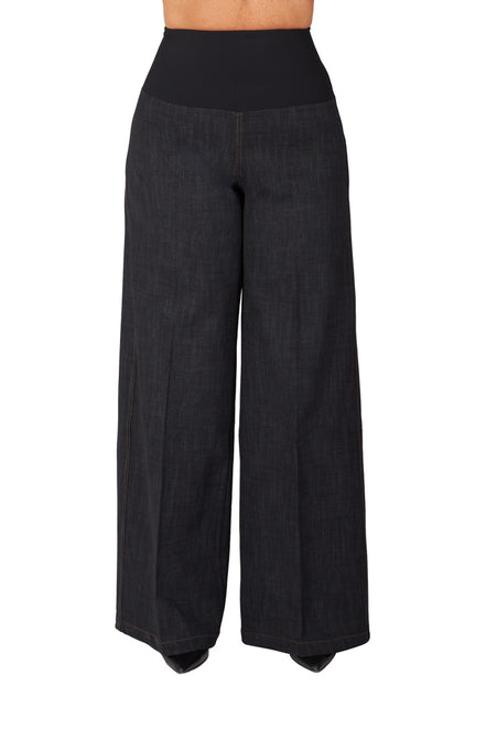 Jeans Wide Leg punto milano nero delavè