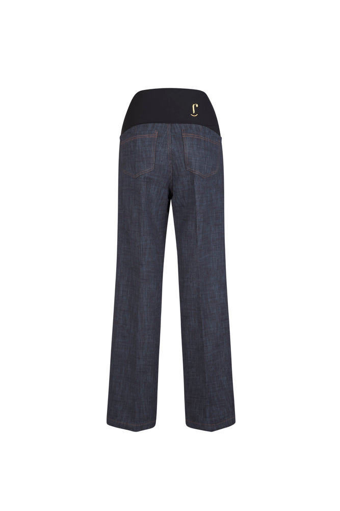 Jeans Wide Leg punto milano blu delavè con baschina