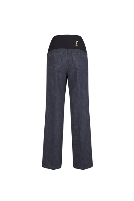 Jeans Wide Leg punto milano blu delavè con baschina