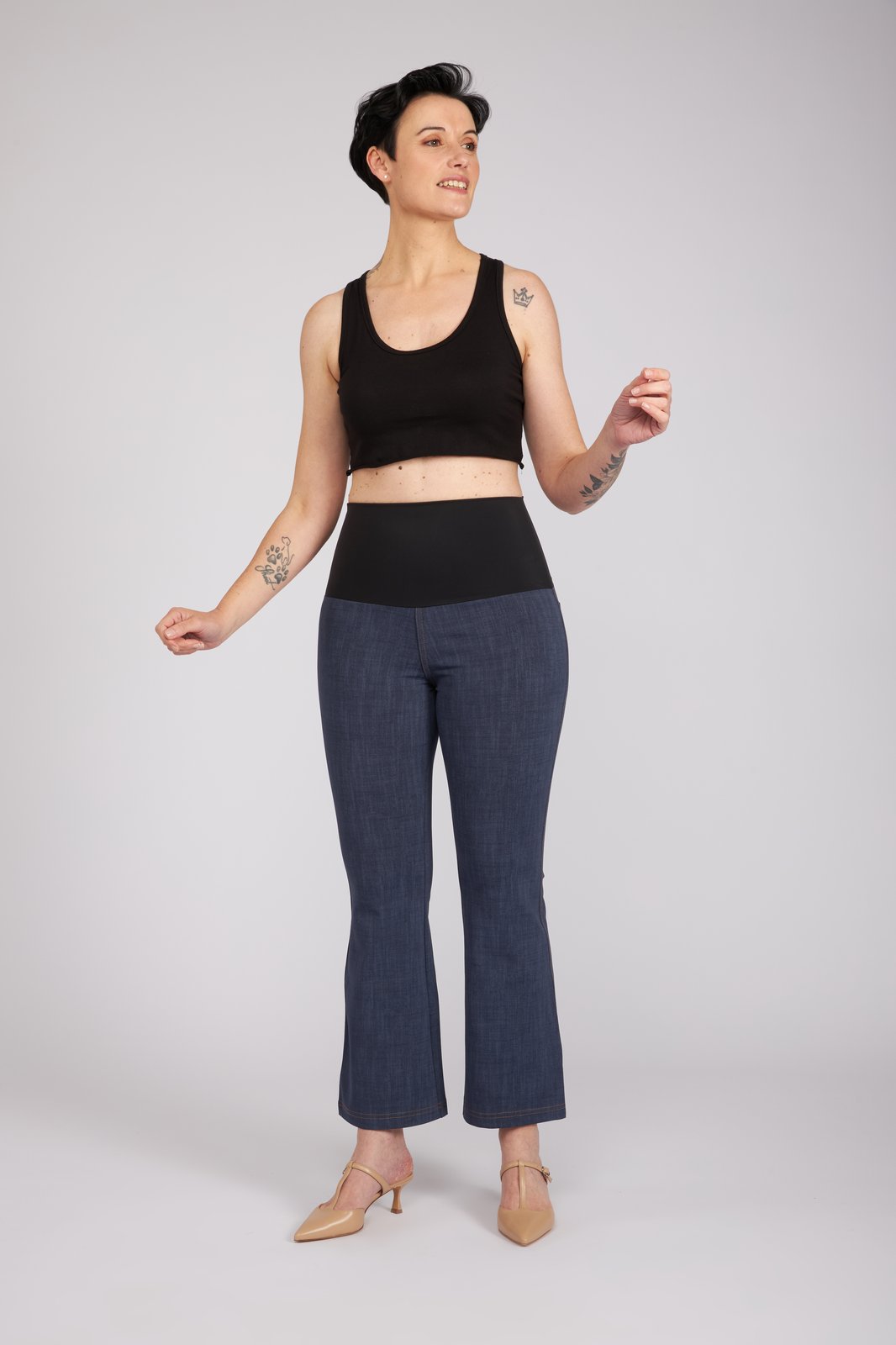 Jeans zampetta punto milano cotone blu delavè