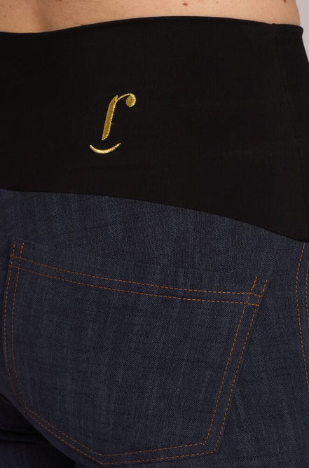 Jeans zampetta punto milano cotone blu delavè