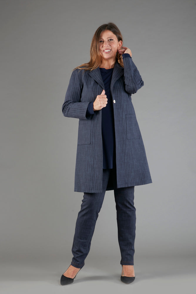 Procida Jacket in Washed Blue Pinstripe