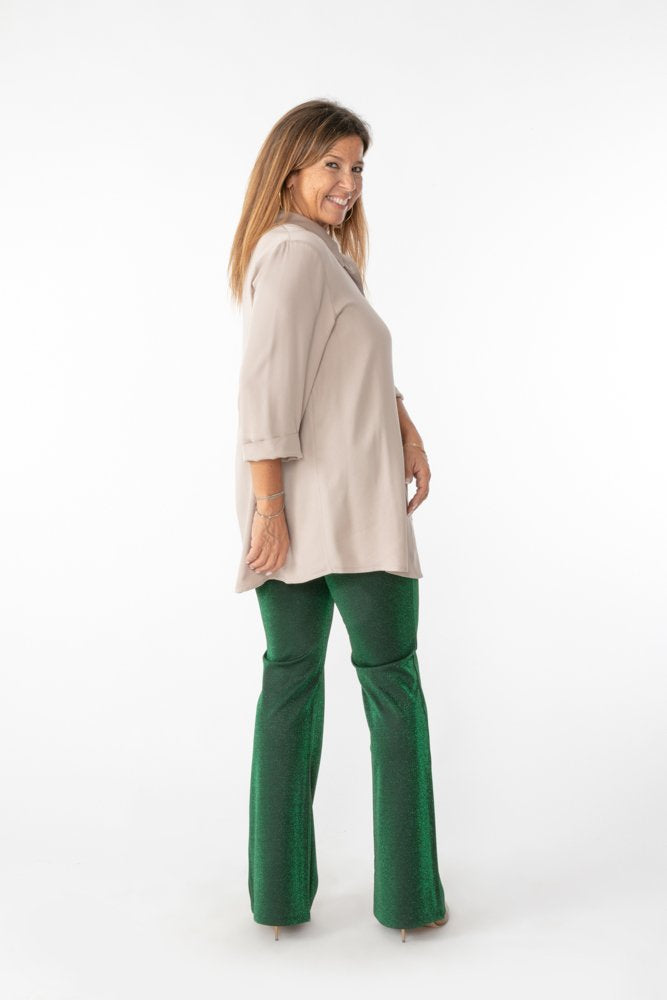 Panta Milano lurex verde con baschina