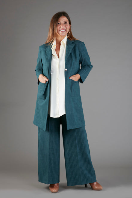 Procida Jacket in Green Pinstripe