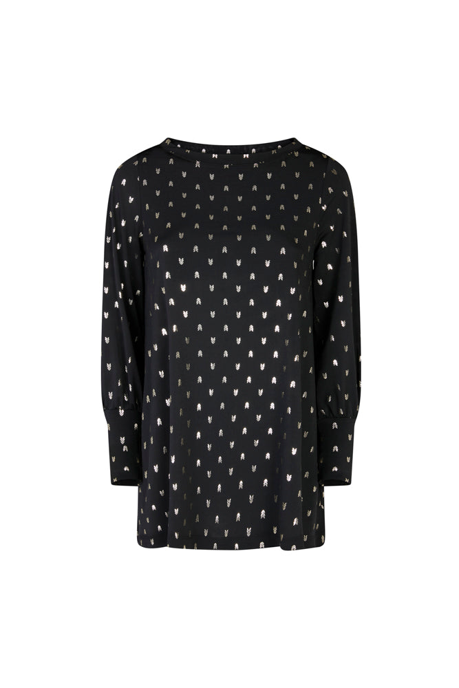 Maglia Greta stampa nera disegni oro