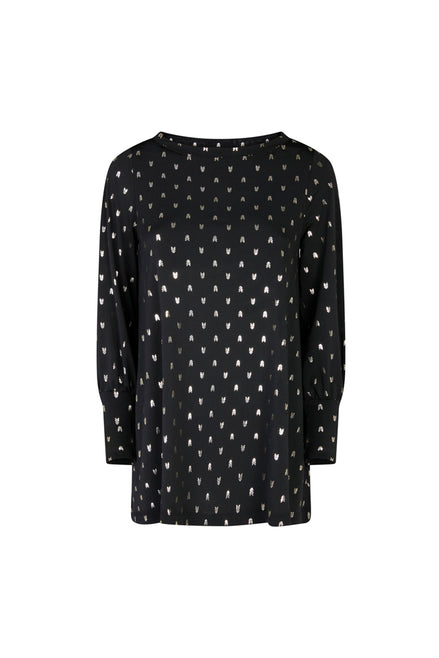 Maglia Greta stampa nera disegni oro