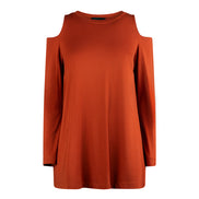 Maglia donna color cannella manica lunga con scollo all’americana Ischia
