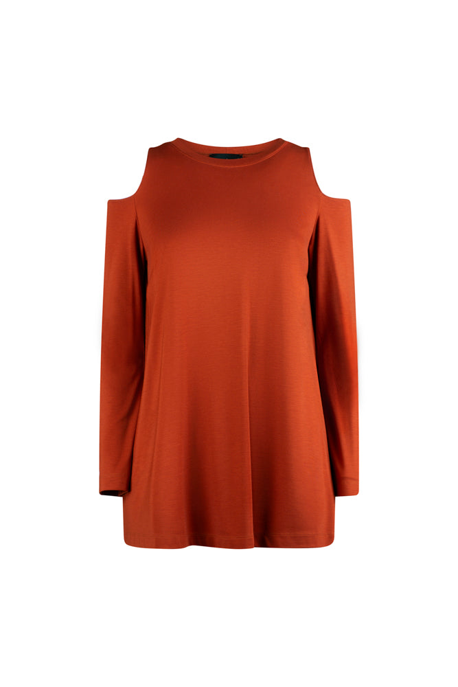Maglia donna color cannella manica lunga con scollo all’americana Ischia