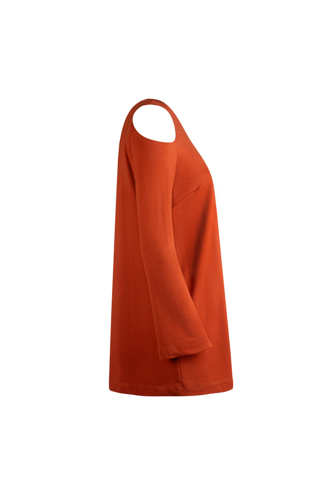 Maglia donna color cannella manica lunga con scollo all’americana Ischia
