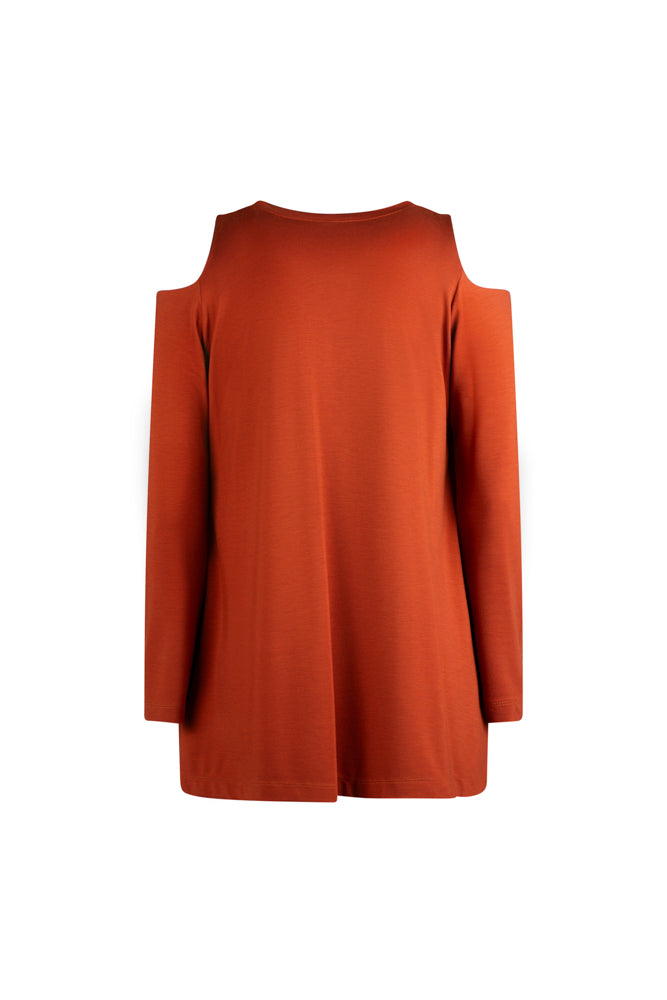Maglia donna color cannella manica lunga con scollo all’americana Ischia